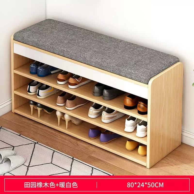 رفوف خشبية لتنظيم الاحذية بمقعد اسفنجي مريح