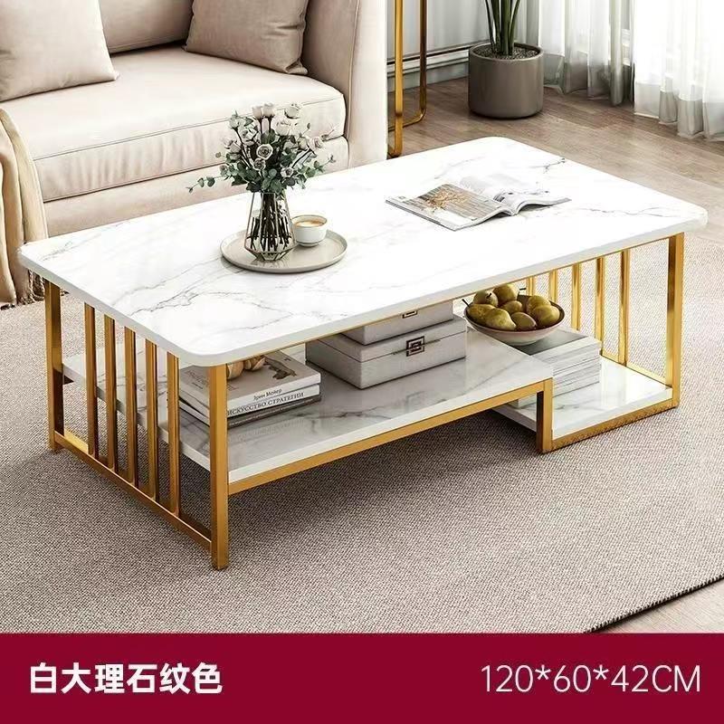 طاولة وسط بهيكل معدني و خشب بنقشة الماربل