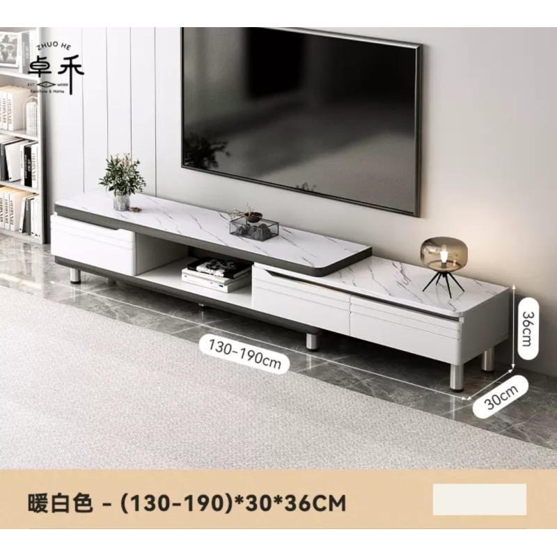 خزانة تلفزيون خشبية لون ابيض قابلة للتكبير و التصغير بشكل عصري و أنيق