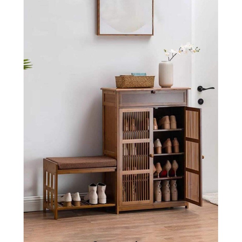 خزانة أحذية خشب بامبو مع ملحق بشكل عصري و أنيق