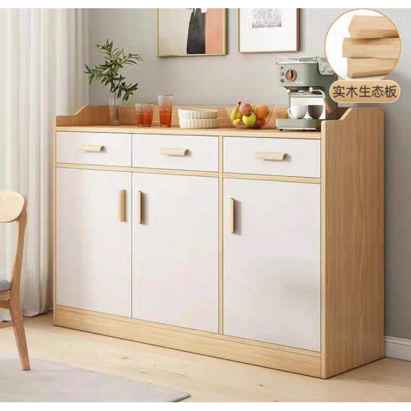 خزانة خشبية عريضة متعددة الاستخدام لون بيج و ابيض