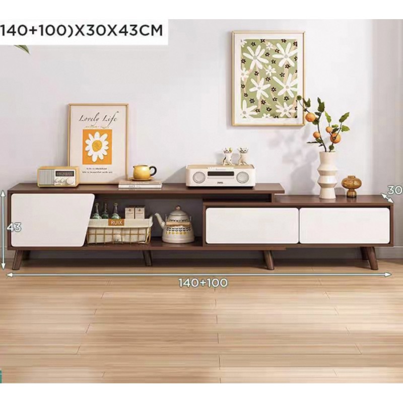 خزانة تلفزيون خشبية قابلة للتكبير و التصغير لون بني و خزانات ابيض