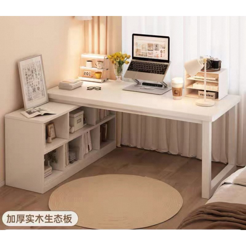 طاولة دراسية خشبية بهيكل معدني و مكتبة سفلية