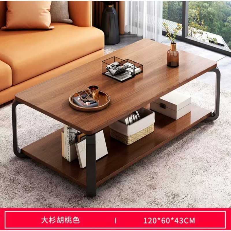 طاولة وسط خشب لون بني بهيكل معدني اسود